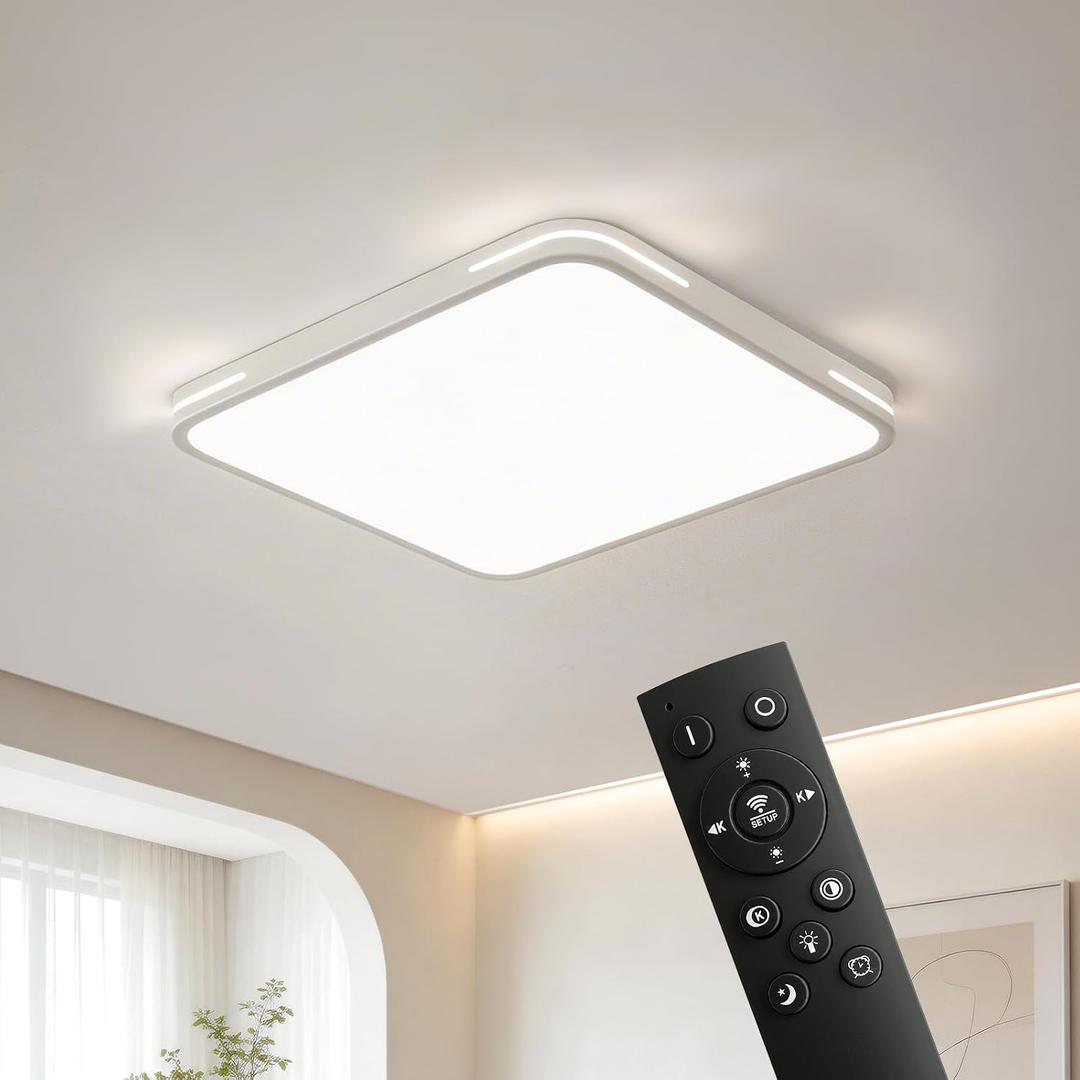 USOR Square LED Ceiling Light, 36W Ultra Thin Rectangular Flush Mount Panel, 3CCT Selectable, Dimmable with Remote, Modern Low Profile Light for Bedroom, Kitchen, Living Room,