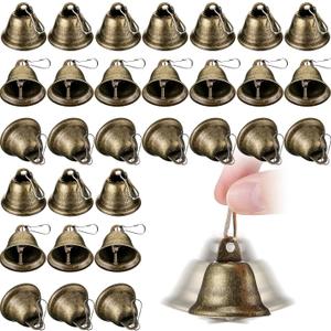 30 Pieces Craft Bells Small Brass Bells for Crafts Mini Vintage Bells with Spring Hooks Tiny for Hanging Wind Chimes Making Dog Training Doorbell Wedding Decor, 1.65 x 1.5 Inch  (Bronze)