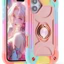 MARKILL Compatible with iPhone 16 Case 6.1 Inch with Ring Stand, Military Grade Drop Protection Full Body Rugged Heavy Duty Case 3 in 1 Protective Durable Cover for iPhone 16 (Rainbow Pink)