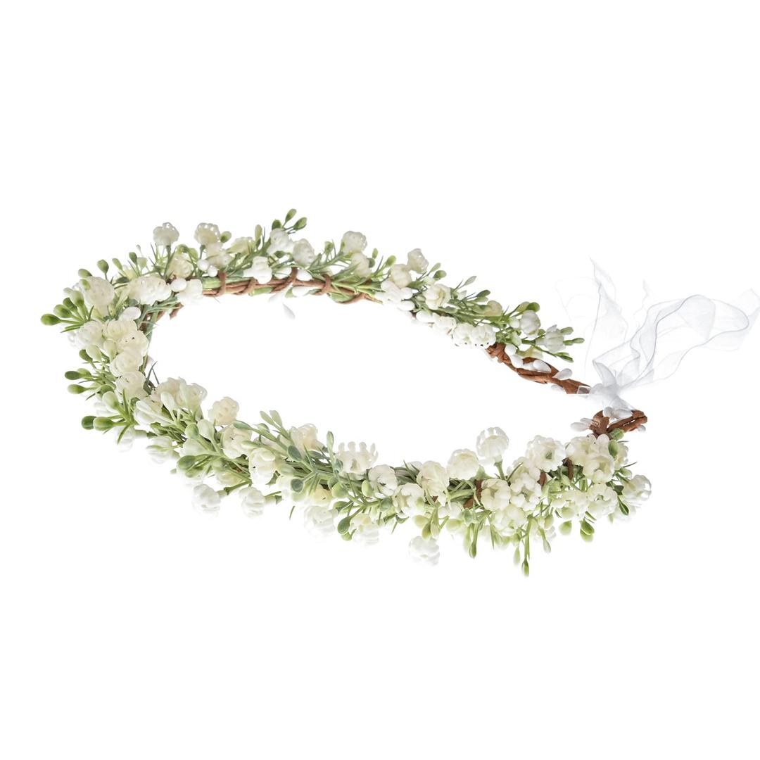 Girl Flower Crown Floral Crown Women Floral Headband Flower Headpiece Wedding Party Wreath Hair Accessories (001B White)