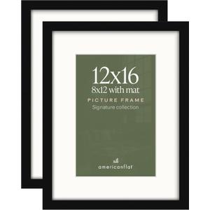 Americanflat 12x16 Picture Frame 2-Pack - Matted to 8x12 - Black