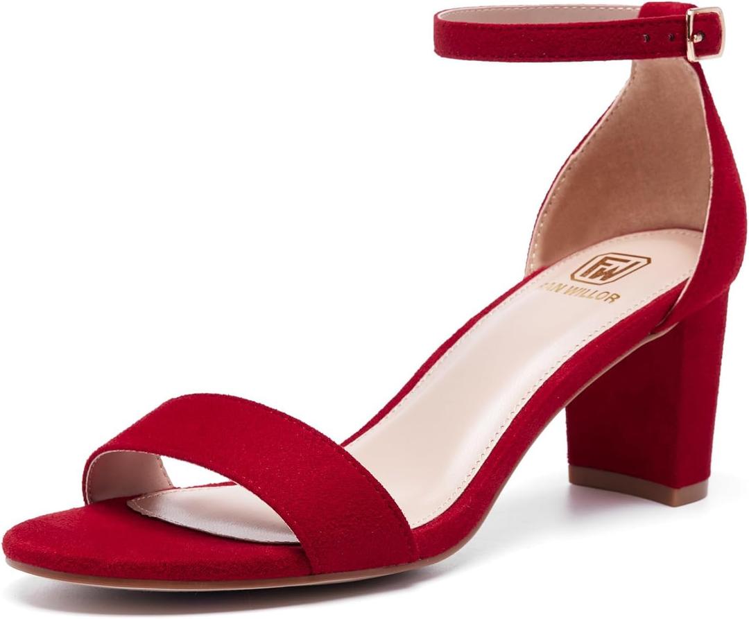 Women Open Toe Low Chunky Short Heels Ankle Strap Block Heel Sandals Party Dress Wedding Pump Shoes (9.5, Red)