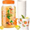 Umigy Tree Clear Plastic Drink Dispenser with 20 Pcs 12 oz Tropical Paper Cups 1 Gallon Kitchen Fridge Beverage Dispenser Plastic Water Dispenser with Spigot for Juice Tea Beer(Orange)