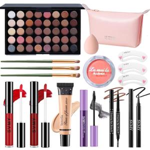 Makeup Set for Women, Makeup Full Kit for Beginners & Professionals, Travel Makeup Set for Teens & Adults, Makeup Gift Set for Girls, Eyeshadow Palette, Lip Gloss, Face & Eye Make up (40 Earth Colors Eyeshadow + 2Lip Gloss + Blush + Mascara + Pink Cosmetic Bag)