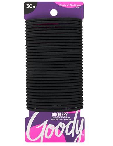 Goody Ouchless Hair Elastics - No Pull, No Breakage, Tangle-Free Hold for Thick, Curly, Coily & Textured Hair - 30 Count, Black, Long-Lasting Ponytail Holders for Women & Men