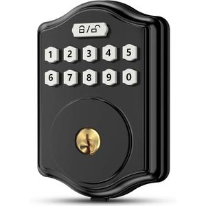 Keyless Entry Door Lock with Code, Electronic Keypad Deadbolt with 2 Keys, Smart Door Locks for Front Door, Voice Guidance, Anti-Peeping Password, Auto Lock, Easy to Install, Black