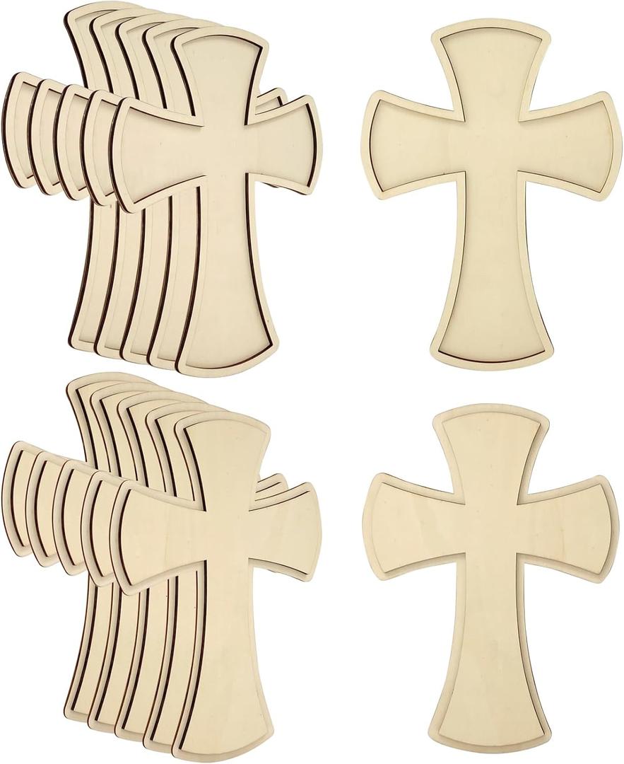 12 Pack 12 Inch Wooden Unfinished Cross Dome Shaped Blank Wood Layered Framed Cross for DIY Crafts