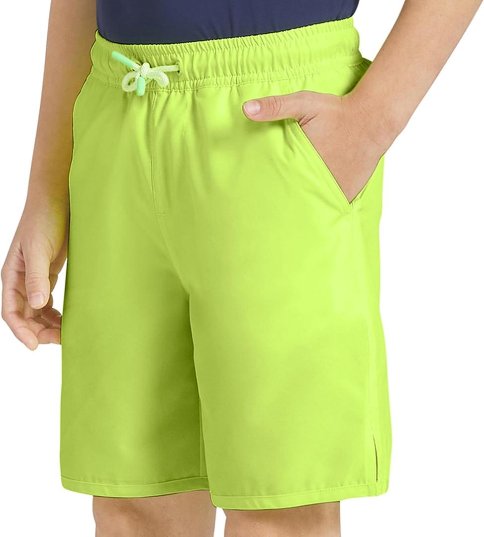 Lands' End Boys' Swimwear UPF 50+ Comfort Hydroliner Swim Trunks (Small, Safety Yellow Solid)