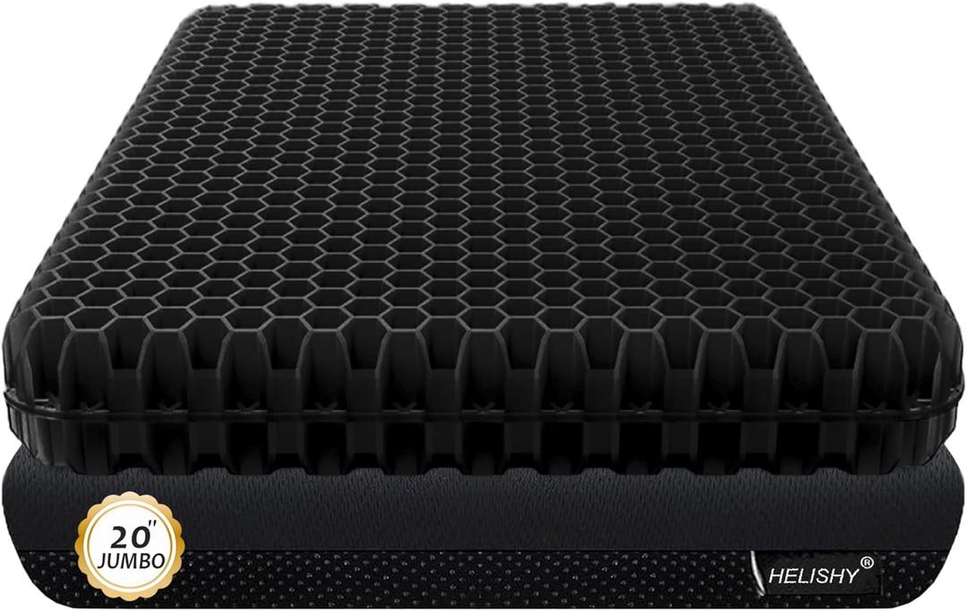20" Gel Seat Cushion for Long Sitting Pressure Relief - Jumbo & Thick Gel Cushions for Office Chairs - Tailbone Pain Relief Cushion, Sciatica & Back Support, Wheelchair Cushions & Car Seat Cushion (Black)