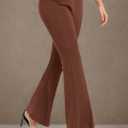 Urban CoCo Women's Flare Dress Pants with Pockets High Waist Slacks Pull On Work Casual Petite/Regular/Tall Pants (Brown, XL)