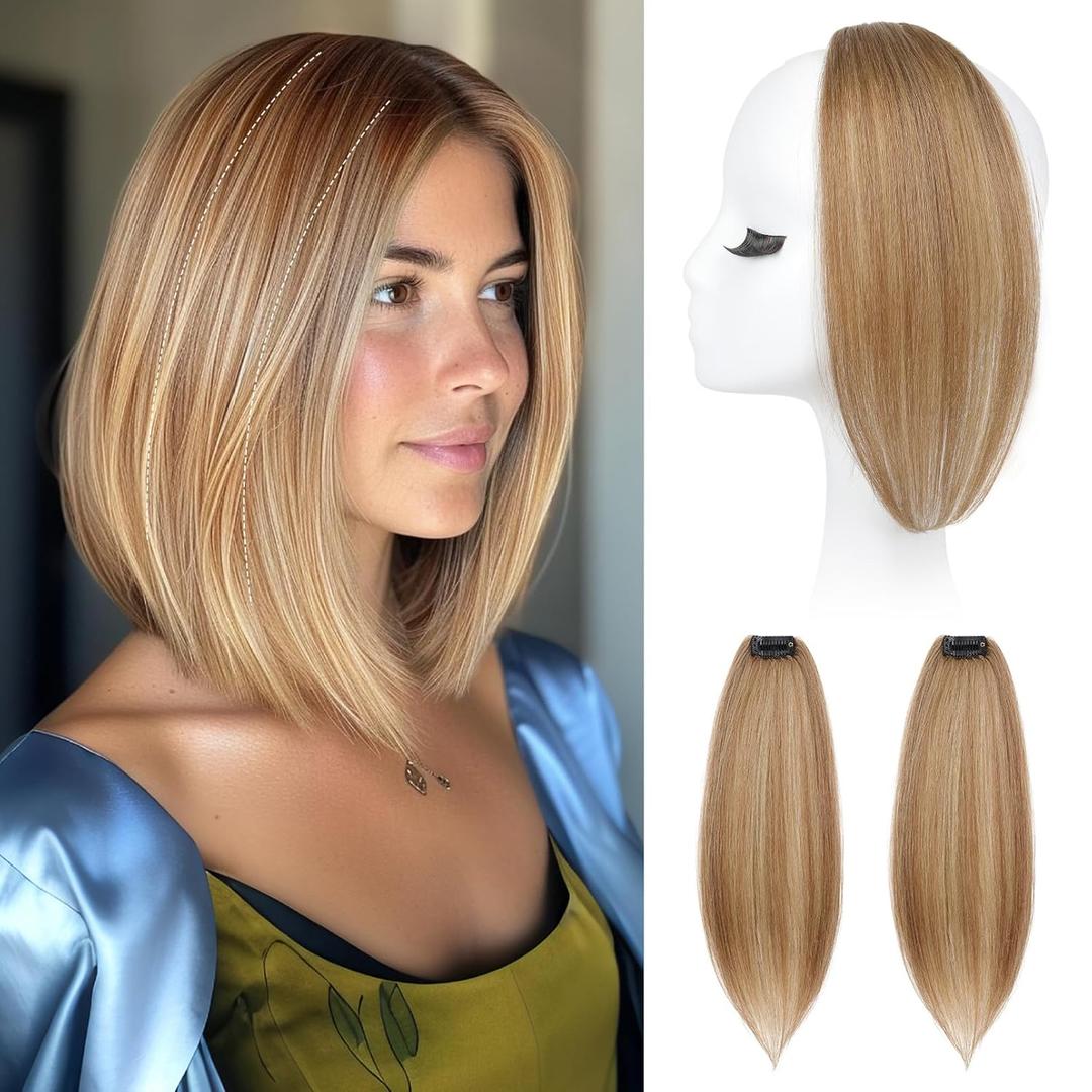 REECHO Clip in Hair Volumizer, 2PCS 12 inch Short Thick Clip in Hairpieces Adding Extra Volume Hair Extensions for Women (Golden Brown with Highlights)