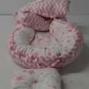 Baby Nest, Baby Lounger, Organic Cotton Lounger for Baby, Reversible Breathable Adjustable Portable - Star Collection (Pink)
