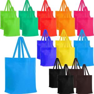 Windyun 50 Pcs Non Woven Tote Bags Bulk with Handles, Multicolor Reusable Grocery Bags, Summer Foldable Shopping Gift Totes for Daily Use