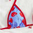 WDIRARA Women's 2 Piece Cherry Print Halter Bikini Set String Triangle Swimsuit Bathing Suit (Blue, XL)