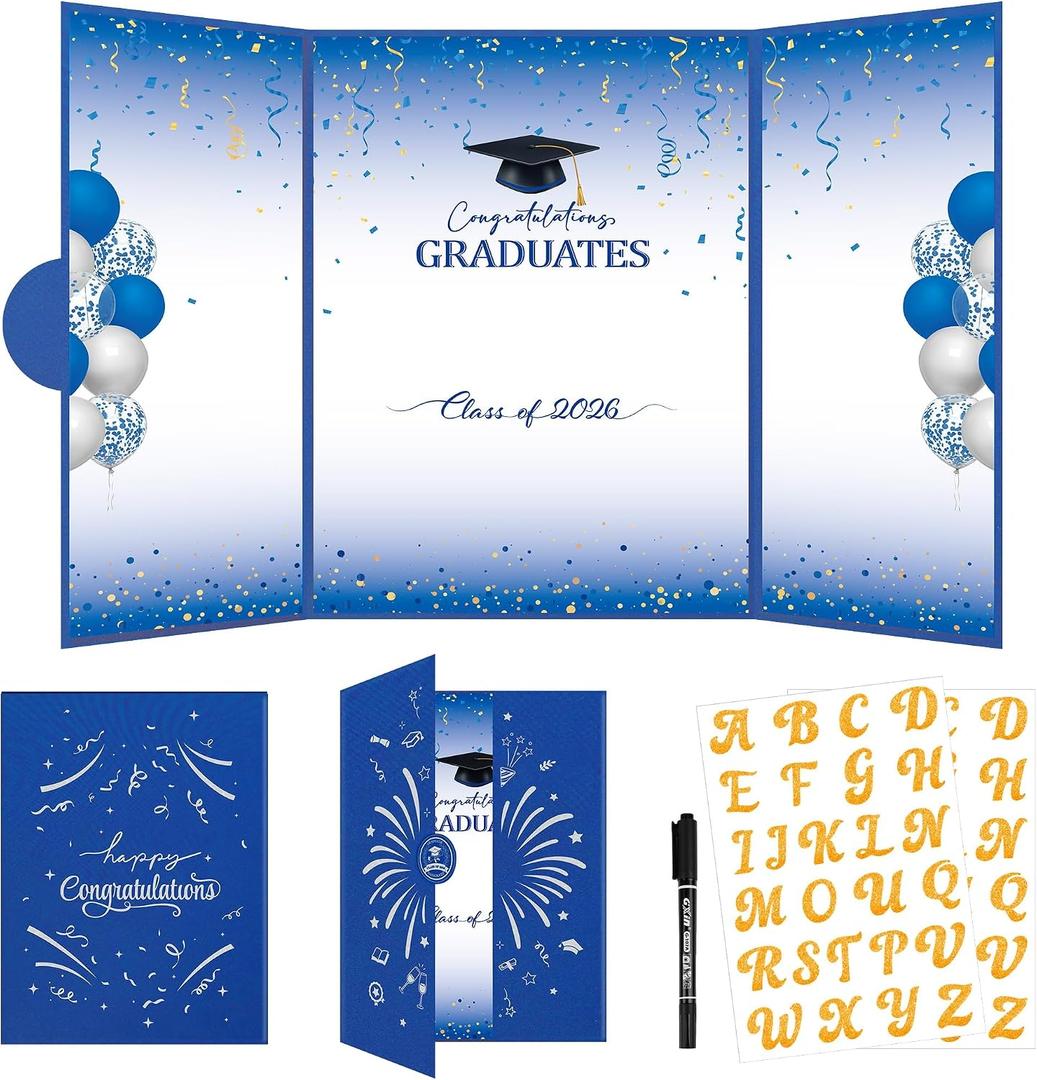 2 x Graduation Decorations 2026, Blue White Graduation Guest Book DIY Kit, Class of 2026 Signature Book with Gold Letter Stickers and Pen, Congratulations Graduates Party Favors and Table Decor