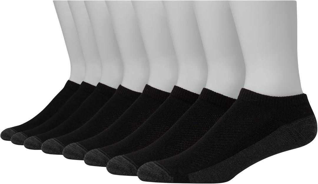 Hanes Mens Max 6 And Ultimate 8-Pack Ultra Cushion FreshIQ Odor Control With Wicking Low Cut Socks, Black, Black - 8 Pack, 6-12 US