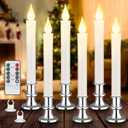 Sucolite Window Candles Cordless Battery Operated with Timer Remote, 6 Packs Flameless LED Candle Lights with Silver Removable Candlesticks, Gift for Christmas Windows Table Decoration