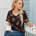 Uhiger Womens Short Sleeve Tops Summer Boho Blouses Drawstring Pleated Shirts Dressy Casual Tie Front Beach Vacation Clothes