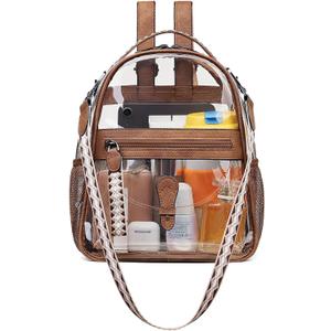 FADEON Clear Small Backpack Purse for Women, Designer Transparent Shoulder Handbag, PVC Mini Clear Bag for Stadium Approved