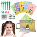 Magic Practice Copybook, Reusable Writing Practice Book, Grooved Handwriting Copybook Set for Preschool Kids Age 3-8 Calligraphy 5.7 * 7.9 inch (5 PCS with 5 Cactus Pens & A Storage Bag)