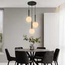 Modern Black Pendant Light Hanging Fixture Light for Kitchen Island Mid Century with Globe Pendant Light Milk White Glass Pendant Lighting for Living Room Bedroom Entryway (3 Lights), 1-Pack Round 3-Light