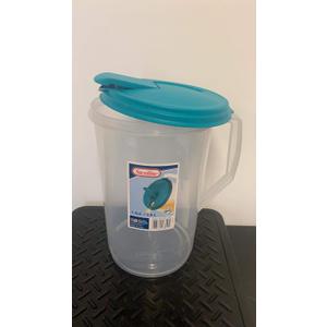 Sterilite 0488 One-Gallon Round Pitcher, Clear Base with Blue-Atoll (Teal) Lid and Tab