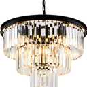 Modern Crystal Chandelier 20'' Black Chandeliers for Dining Room Contemporary Pendant Light Fixture Round 3-Tier K9 Crystal Chandelier Adjustable Height for Living Room, Foyer, Entryway, Bedroom