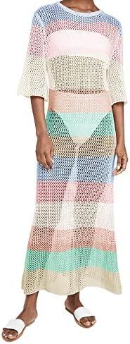 LANNEW Women's Crochet Cover Ups for Bikini Swimsuit Half Sleeve Bathing Suit Rainbow Swimwear Long Beach Dresses, Size medium