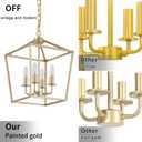 Industrial 4 Lights Chandelier, Gold Lantern Ceiling Light Fixtures with Rustic Metal Cage Adjustable Height Farmhouse Geometric Hanging Light for Kitchen Island, Dining Room, Entryway, UL Listed