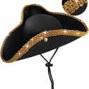 Revolutionary War Tricorn Hat - Adjustable Chin Strap, Fits a Wide Range Of Head Sizes, for Pirate George Washington Paul Revere Costume for Reenactment