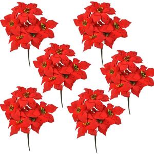 Christmas Artificial Poinsettia Flowers 6Pack Silk Red Poinsettia Artificial Bushes Red Christmas Flowers 7 Heads Velvet Poinsettia Floral Bouquet with Stem for Party Home Holiday Decoration