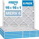 Aerostar 16x16x1 MERV 6 Pleated Air Filter, AC Furnace Air Filter, 6 Pack (Actual Size: 15 3/4"x15 3/4"x3/4")