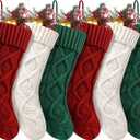 Fesciory Christmas Stockings, 6 Pack 18" Large Knit Stocking & Decor for Family Holiday Xmas Party Gift, Burgundy, Ivory, Green