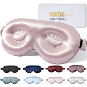 ZIMASILK Adjustable 22 Momme 100% Pure Mulberry Silk Sleep Mask, 3D Contoured Cup Eye Mask for Sleeping, Super Soft Breathable Blindfold, Perfect Blocks Light for Sleeping. (Pink)