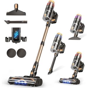 Cordless Vacuum Cleaner, 580W 48KPA 70 Mins Vacuum Cleaners for Home, Self-Standing Stick Vacuum with Touch Screen, Wall Mount Charge, Ultra High-Power Brush for Pet Hair/Plush Carpet/All Floor