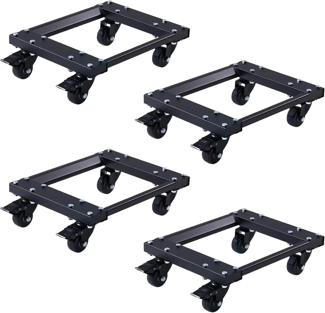 Heavy Car Dolly Set of 4, Heavy Duty Wheel with Brake, Total Weight 6000 LBS, Double ramp Design for Moving Cars, Trucks, Trailers, Motorcycles, and Boats