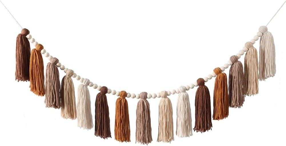 DrCor Boho Terracotta Rainbow Tassel Garland  Western Handmade Yarn Banner for Nursery, Kids Room, Baby Shower, Birthday Party, Fall Classroom & Warm Home Wall Decor