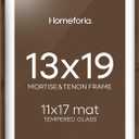 Homeforia 13 by 19 Picture Frame Brown Wood, Mortise & Tenon Walnut 13x19 Poster Frames with Mat 11x17 for Wall, 19x13 Dark Wooden Frames Matted to 11 x 17 inch Art, Tempered Glass, Wall Kit, Set of 1
