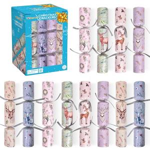 FUN LITTLE TOYS Christmas Crackers, 12 Pack Christmas No Snap Party Favors with Party Hat