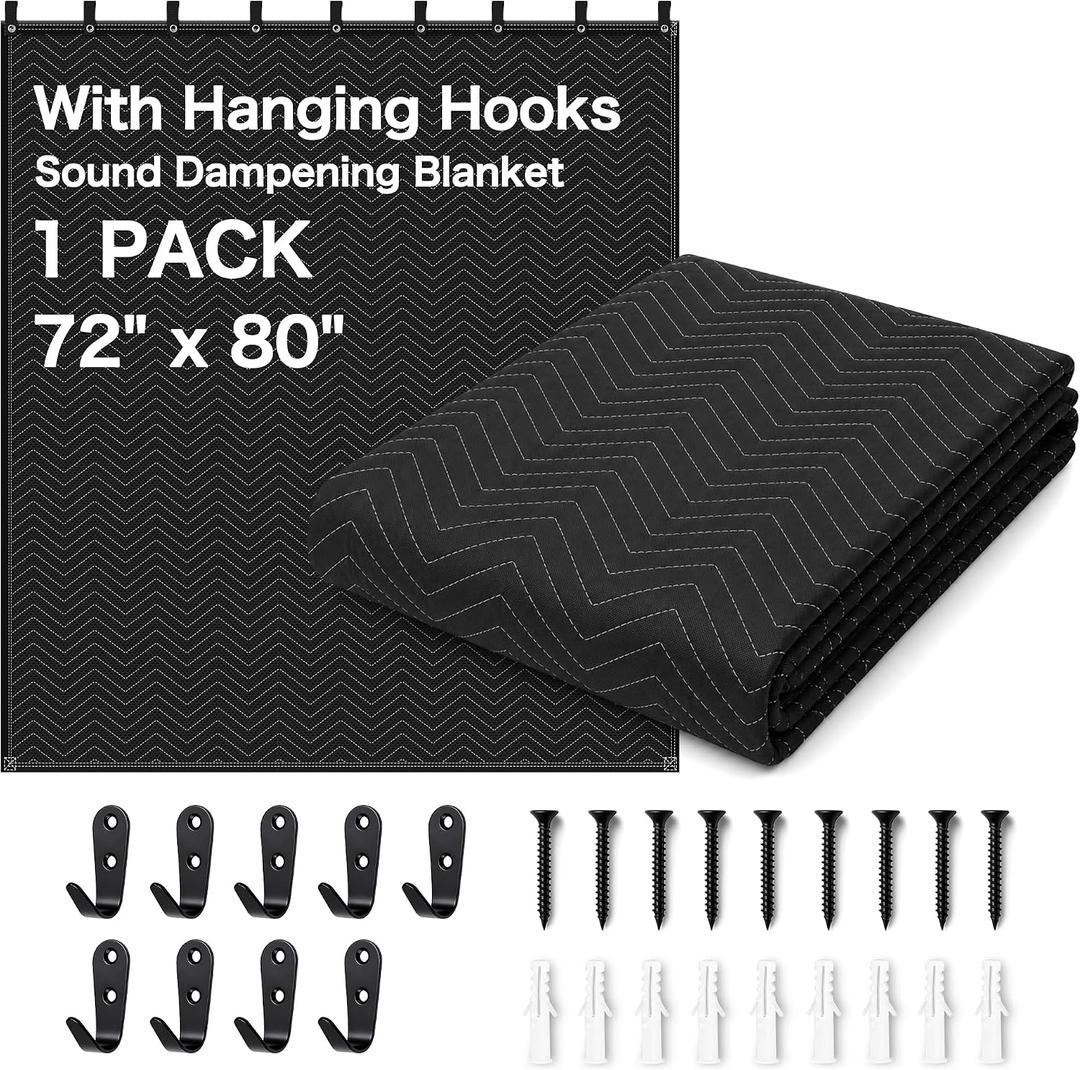 Sound Dampening Moving Blanket,72 x 80 in,9 Hooks Included, 1 Pack