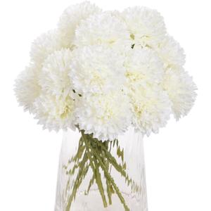 Kimura's Cabin 20Pcs Fake Chrysanthemum Artificial Flowers Silk Ball Flowers Faux Mums Flower with Stem for Wedding Party Bouquets Arrangements Home Table Core Decoration Vase Fillers(White)