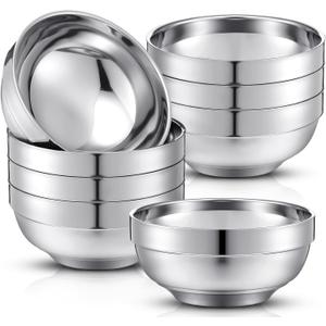 8 Pack 24 oz Stainless Steel Bowls Double Walled Insulated Soup Ice Cream Metal Mixing Nesting Bowls for Serving Soup Rice Cereal (304 Stainless Steel)