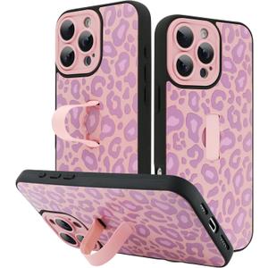 KANGHAR for iPhone 16 Pro Case Purple Leopard Print Pattern Cute Cheetah Wristband Stand Phone Cover for Women Girls Men Shockproof Slim Protective Cover for iPhone 16 Pro 6.1 Inch