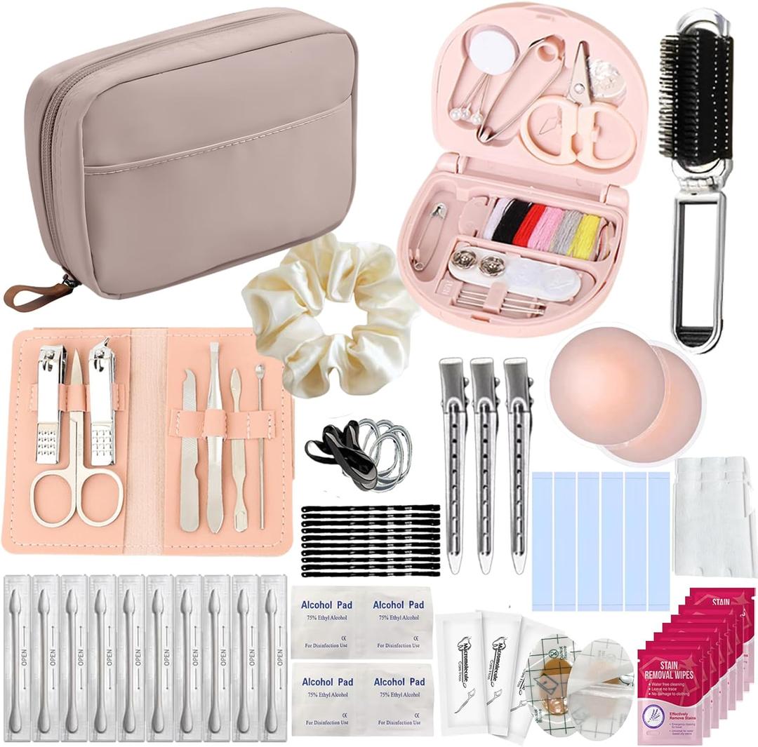 Wedding Emergency Kit for Bride, Bridal Emergency Kit with Makeup Bag, 26 in 1 Wedding Essential Items for Bride Daily Use Team Bride (Khaki)