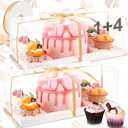 6 Pack 1+4 Bento Cake Boxes Bento Cakes and Cupcakes Combo Clear Box Fit 4 Cupcakes and 1 Mini Cake for Wedding Birthday Party Mother's Day Treats Donuts Muffins Bakery Supplies