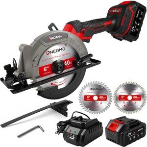 6" Cordless Circular Saw, 21V Compact Wireless Circular Saw, 4.0Ah Battery, 5800RPM, Max Cut 2-1/6" (90), 1-1/4" (45),w/40T & 60T Blades,Fast Charger (1Hr),Applicable to Wood,Aluminum & Plastic