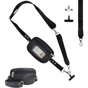 XC-Kluyr Clip & Go Strap for Phone with Wallet Crossbody Detachable Zippered Pouch & Phone Lanyard, RFID ID Window & Card Slots (Black Pu)