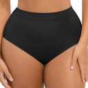FeelinGirl Women's Underwear Panties Seamless Shapewear Briefs No Show Mid Waist Comfort Girdle Plus Size Black XL