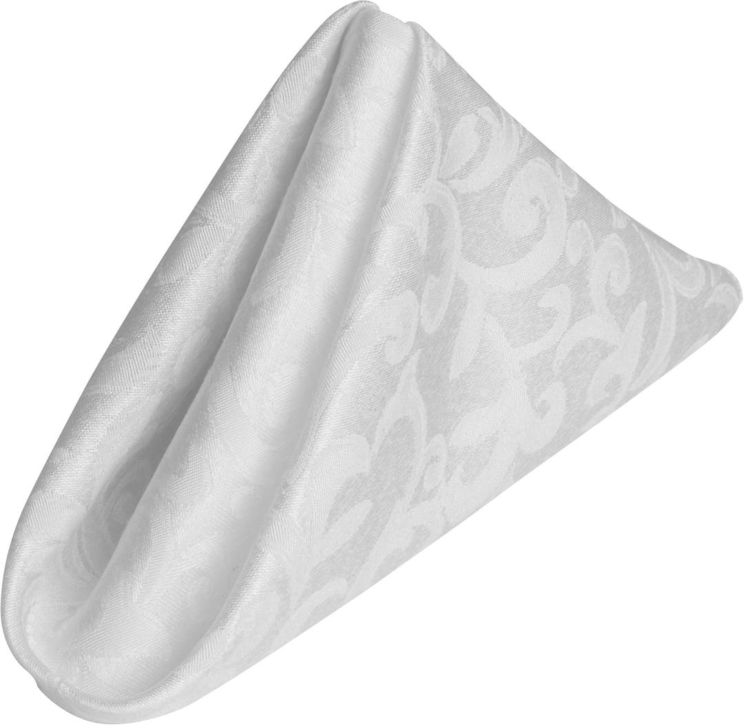 Ultimate Textile Somerset Damask White Cloth Napkins - 17" x 17" (Set of 12) Wrinkle & Stain Resistant Polyester, Machine Washable for Weddings & Events