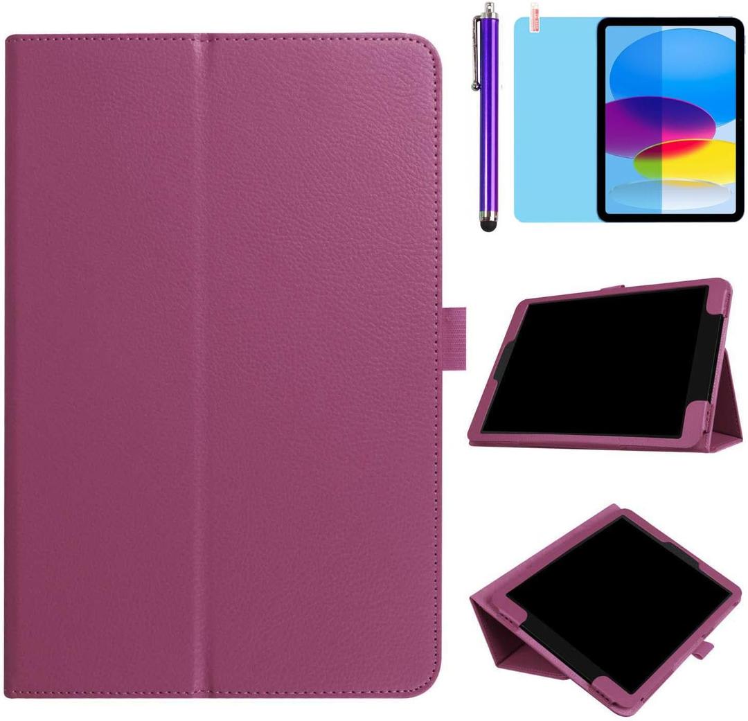 Case for iPad 10.9 inch 2022 (iPad 10th Generation Release A2696 A2757 A2777), Slim Leather Folding Stand Full Protective Cover Case,with Stylus Pen,Screen Film (Purple)